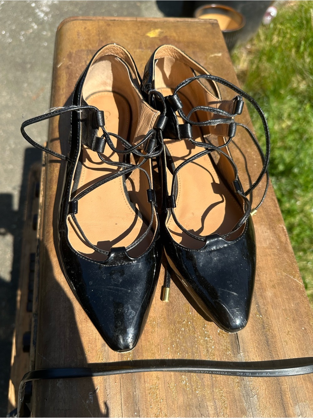 Calvin Klein Black Patent Pointed Lace-Up Flats